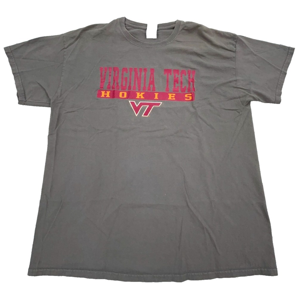 Virginia Tech Hokies Shirt Men XL Gray Maroon Tee Spell Out‎ Logo Retro Y2K 00s